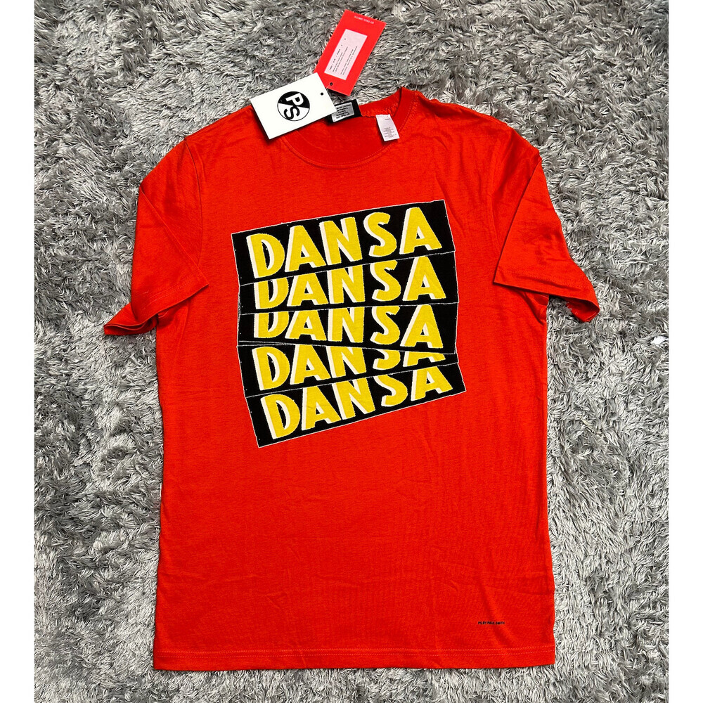 PS By Paul Smith Men's Short Sleeve Crew Neck Tee Orange Red Dansa Print Size S